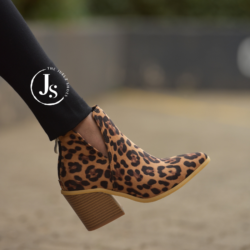 Animal print chunky heel boots